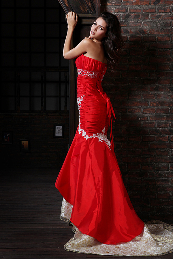 Royal Strapless Mermaid Satin Evening Dress with Brush Train - Click Image to Close